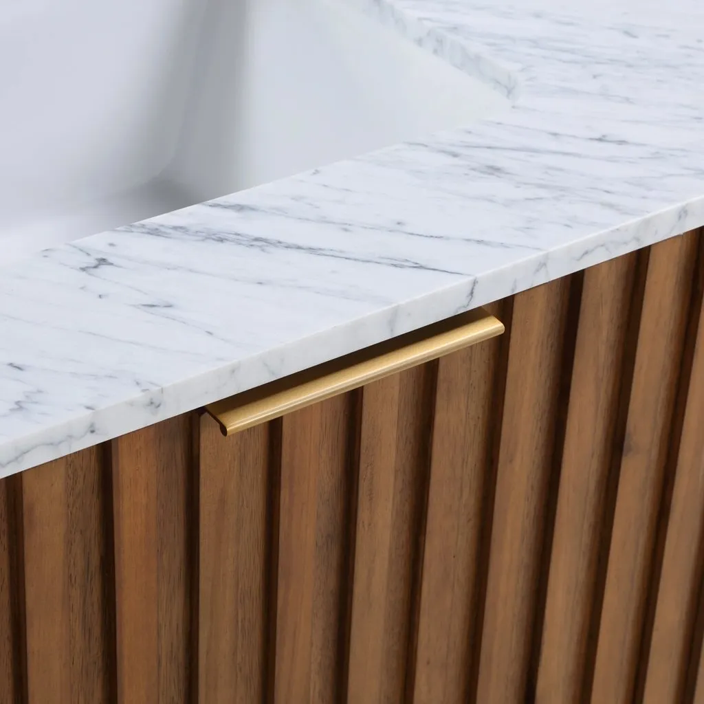 Terra 2 Drawers Bathroom Vanity with Carrara Marble Sink - Wall Mount - 24" Wood/Walnut/Satin Brass
