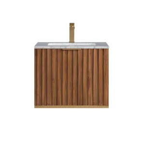Terra 2 Drawers Bathroom Vanity with Carrara Marble Sink - Wall Mount - 24" Wood/Walnut/Satin Brass