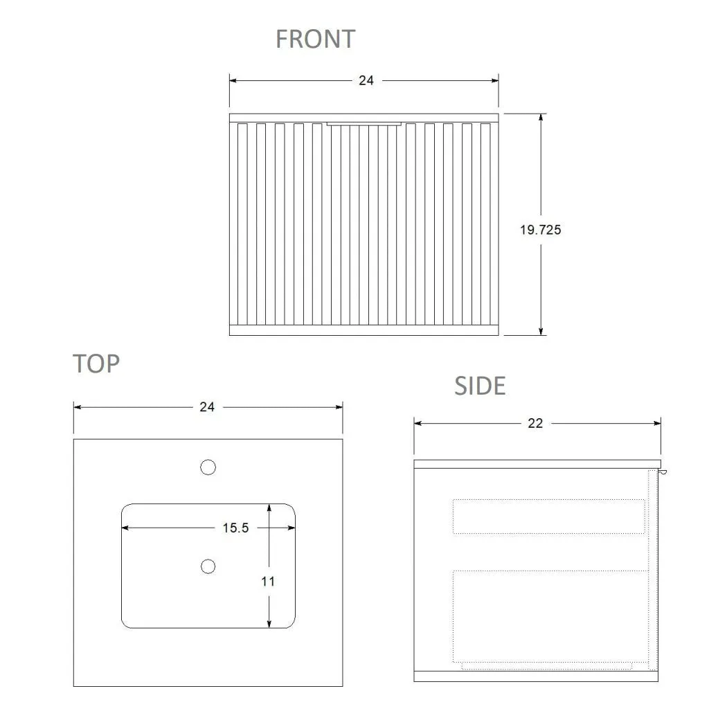 Terra 2 Drawers Bathroom Vanity with Carrara Marble Sink - Wall Mount - 24" Wood/Walnut/Satin Brass