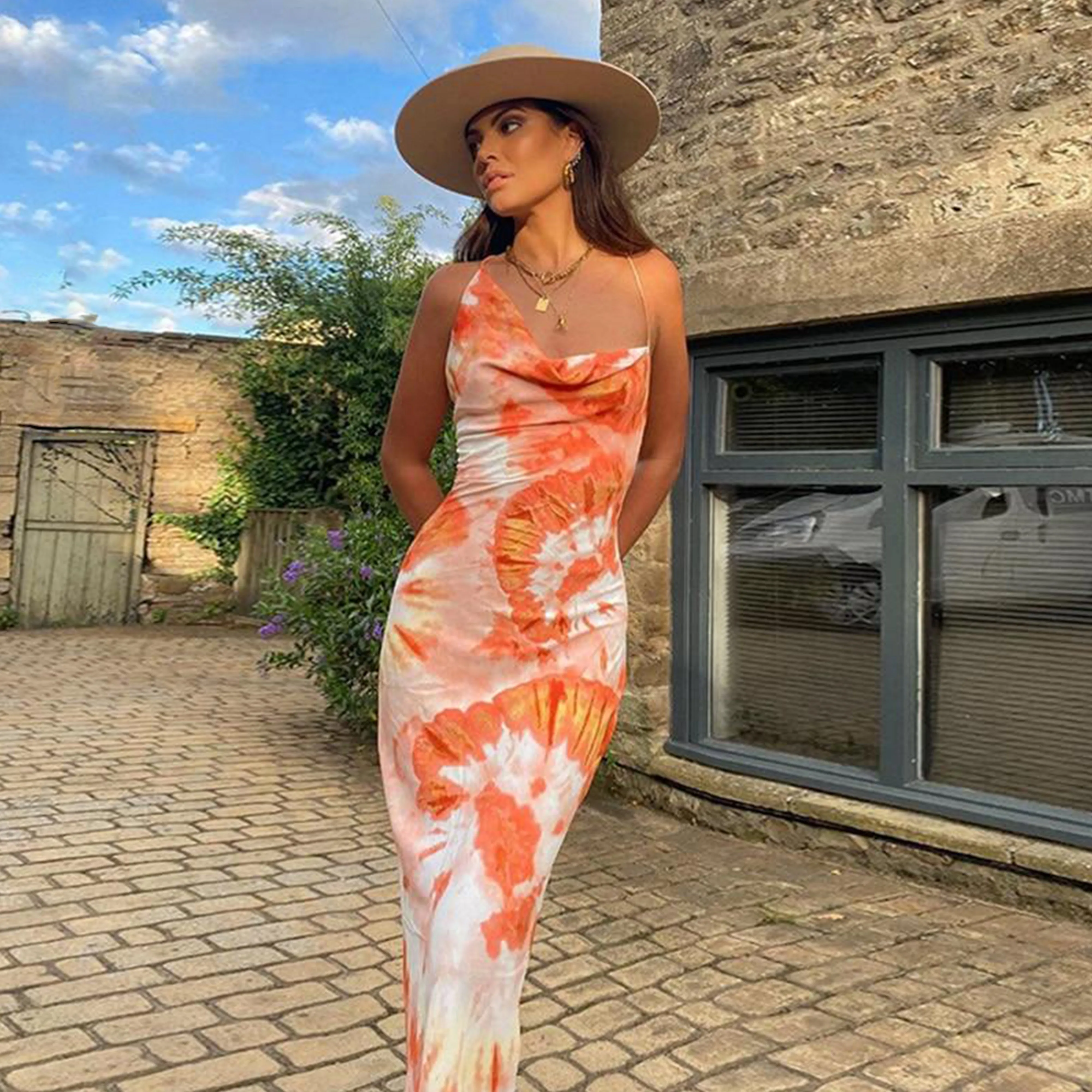 Tie Dye Backless Sleeveless Dress