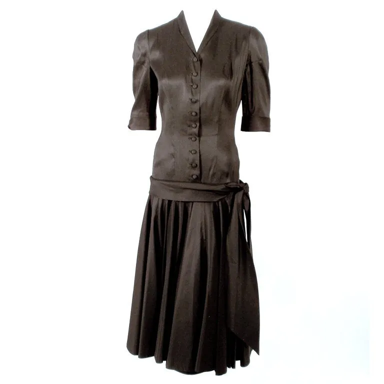 TRAINA-NORELL Black Satin Cocktail Dress and Full Skirt Size XS