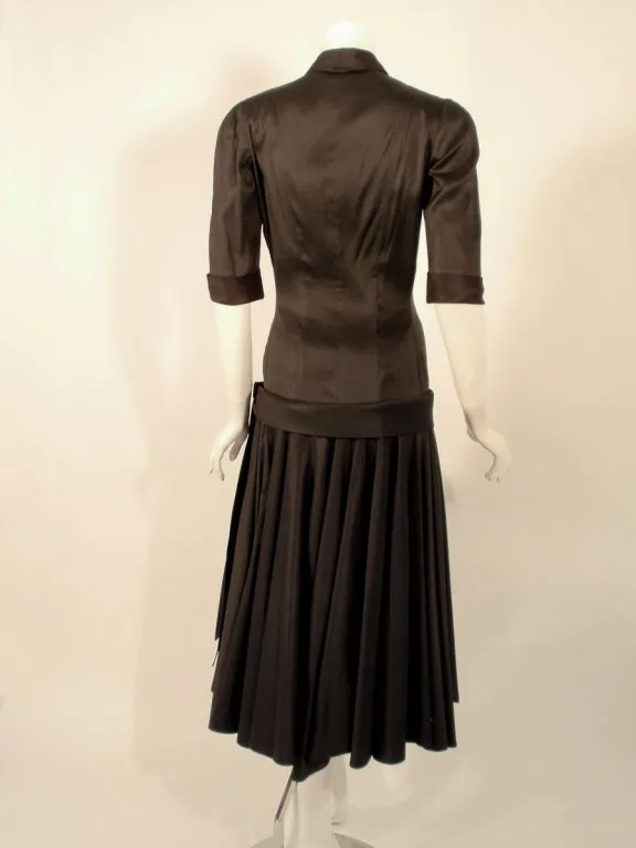TRAINA-NORELL Black Satin Cocktail Dress and Full Skirt Size XS