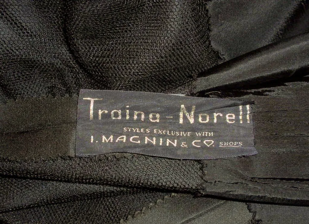 TRAINA-NORELL Black Satin Cocktail Dress and Full Skirt Size XS
