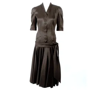 TRAINA-NORELL Black Satin Cocktail Dress and Full Skirt Size XS
