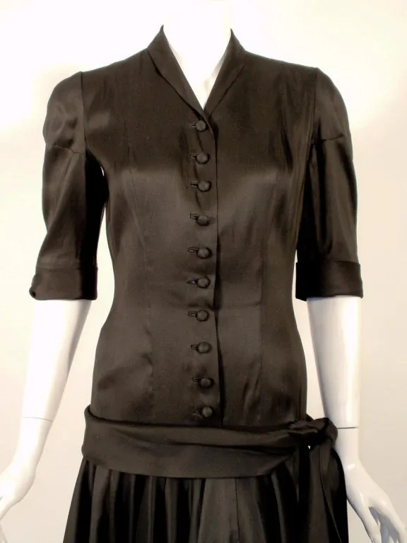 TRAINA-NORELL Black Satin Cocktail Dress and Full Skirt Size XS