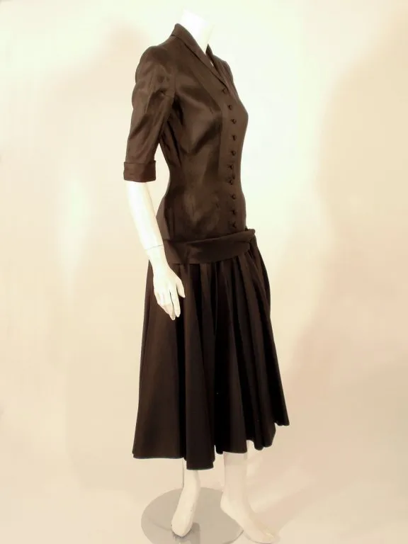 TRAINA-NORELL Black Satin Cocktail Dress and Full Skirt Size XS