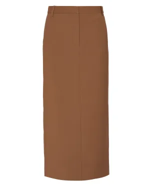Tropical Wool Maxi Trouser Skirt in Toffee