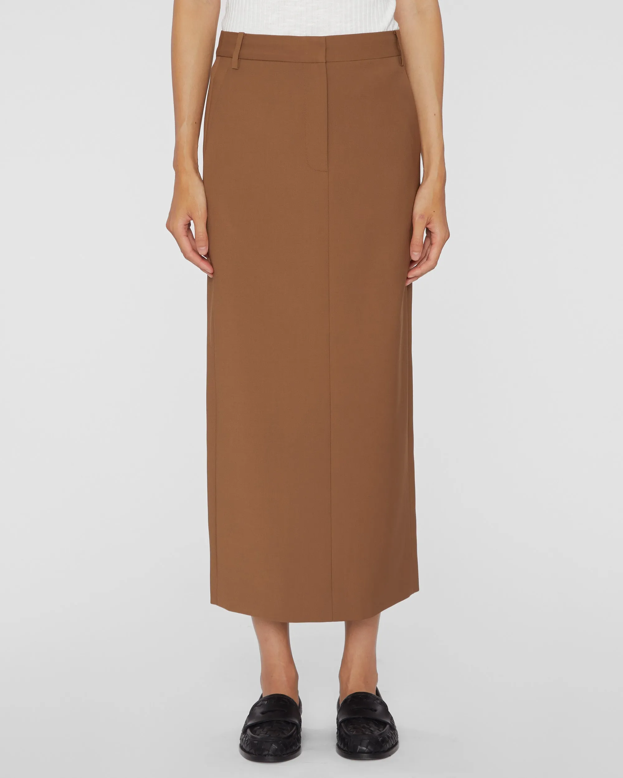 Tropical Wool Maxi Trouser Skirt in Toffee