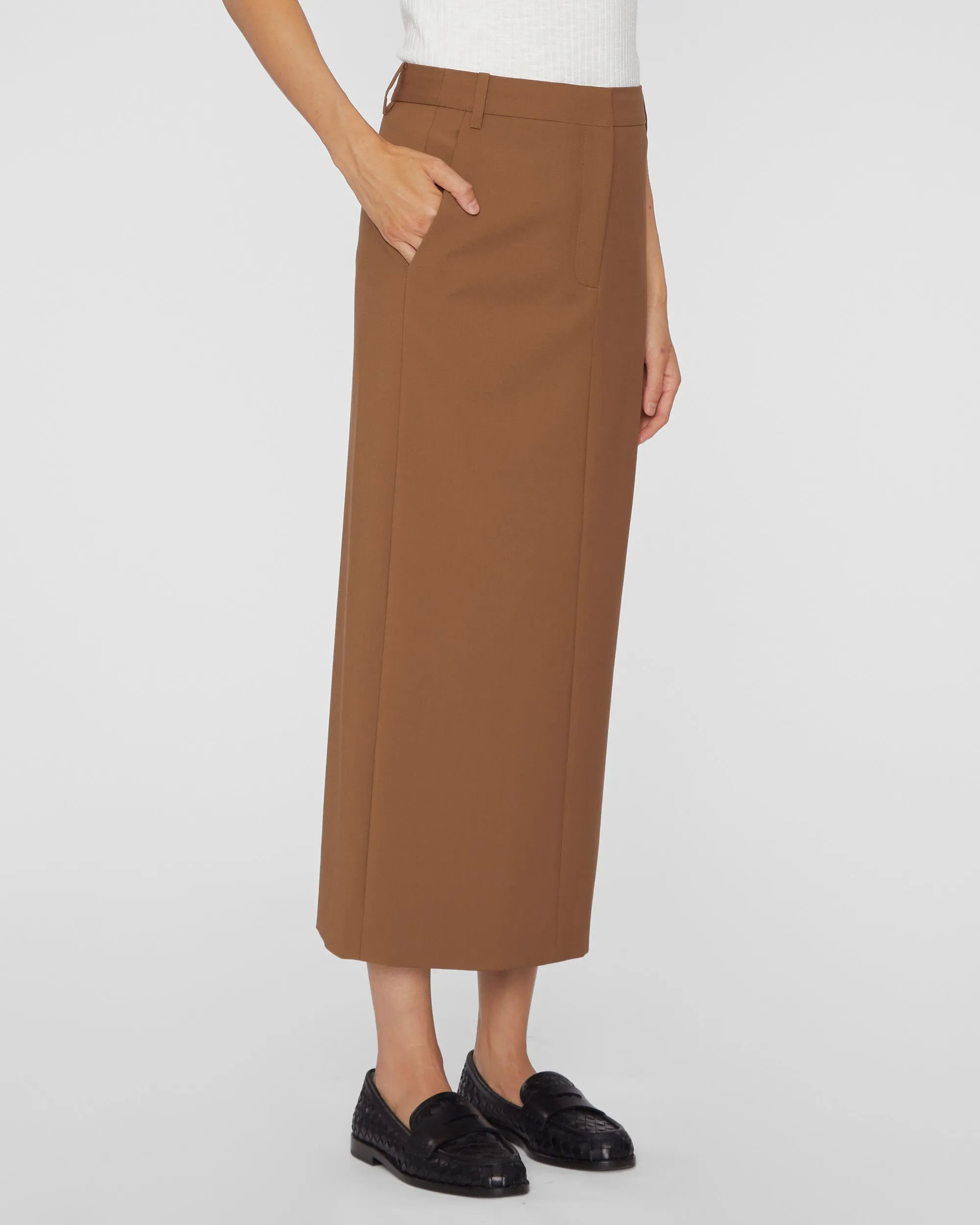 Tropical Wool Maxi Trouser Skirt in Toffee
