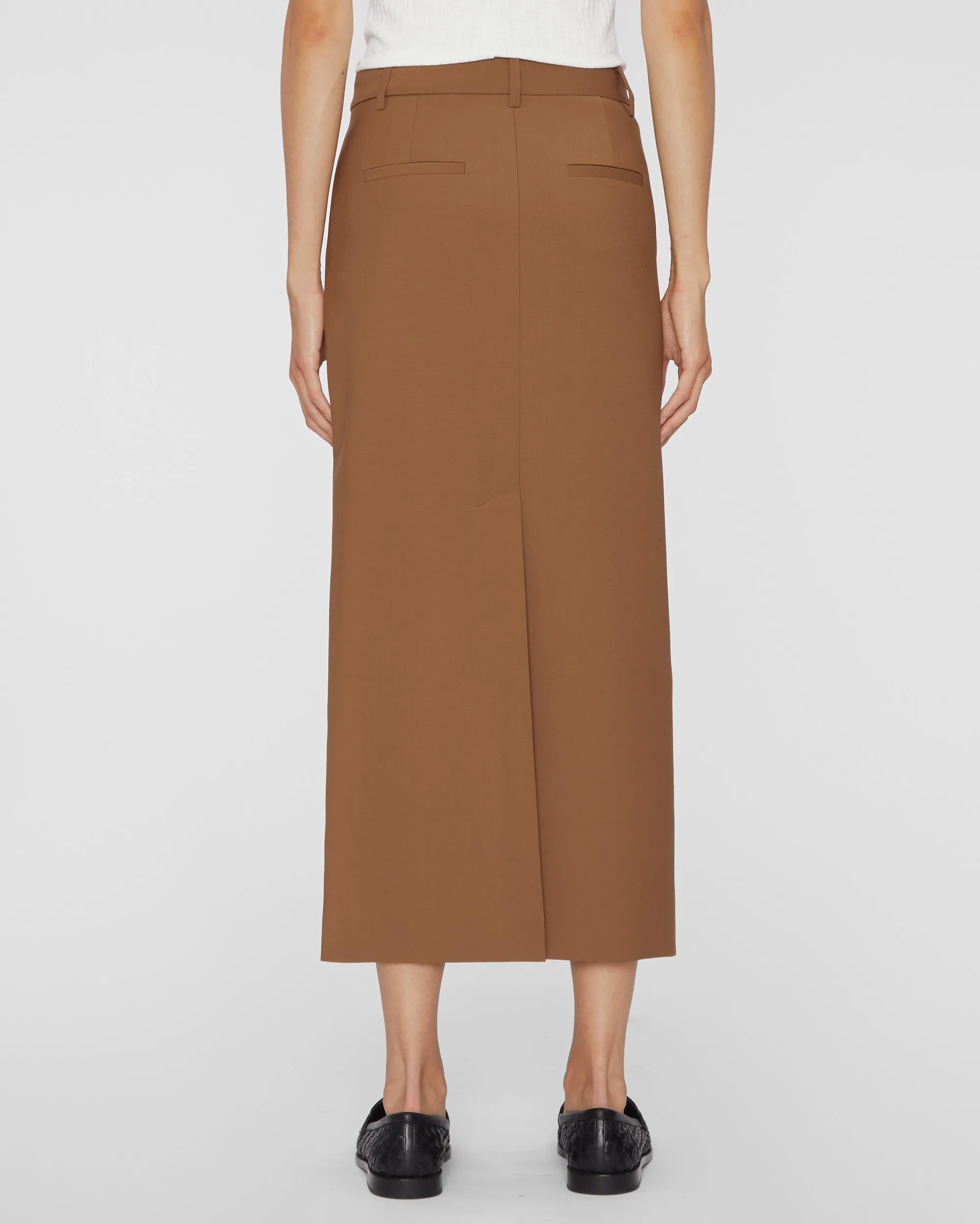 Tropical Wool Maxi Trouser Skirt in Toffee