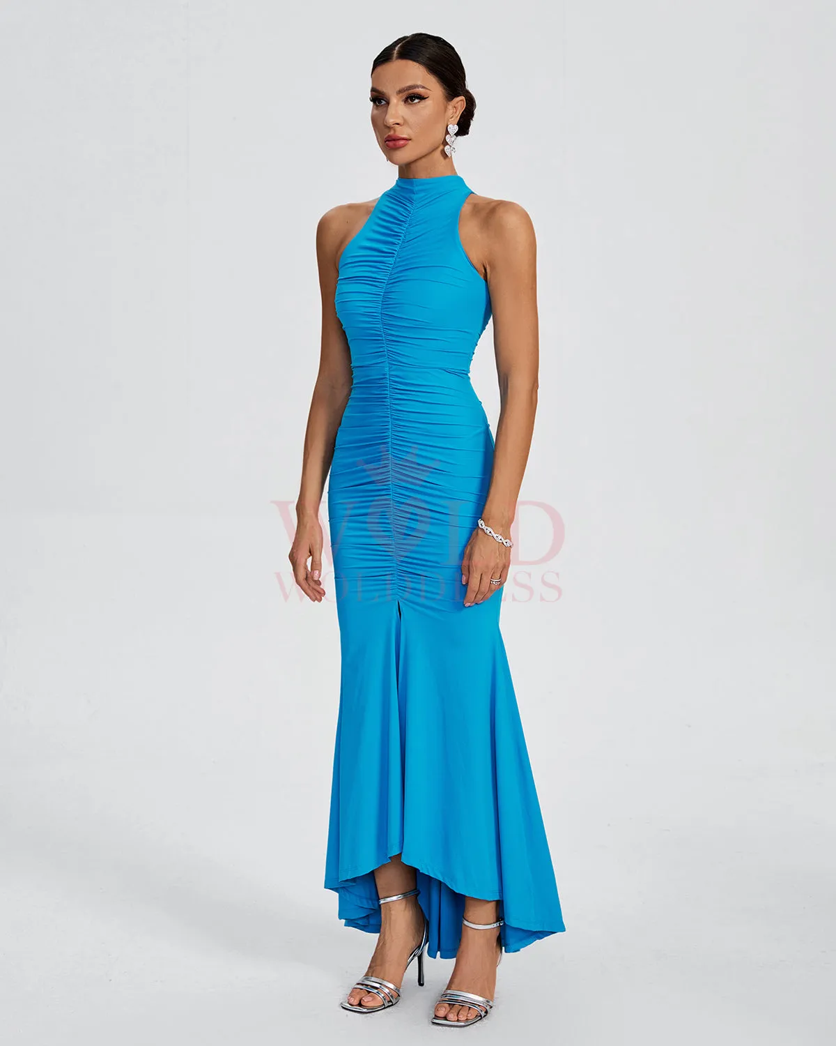 Turtleneck Ruched Maxi Bodycon Dress