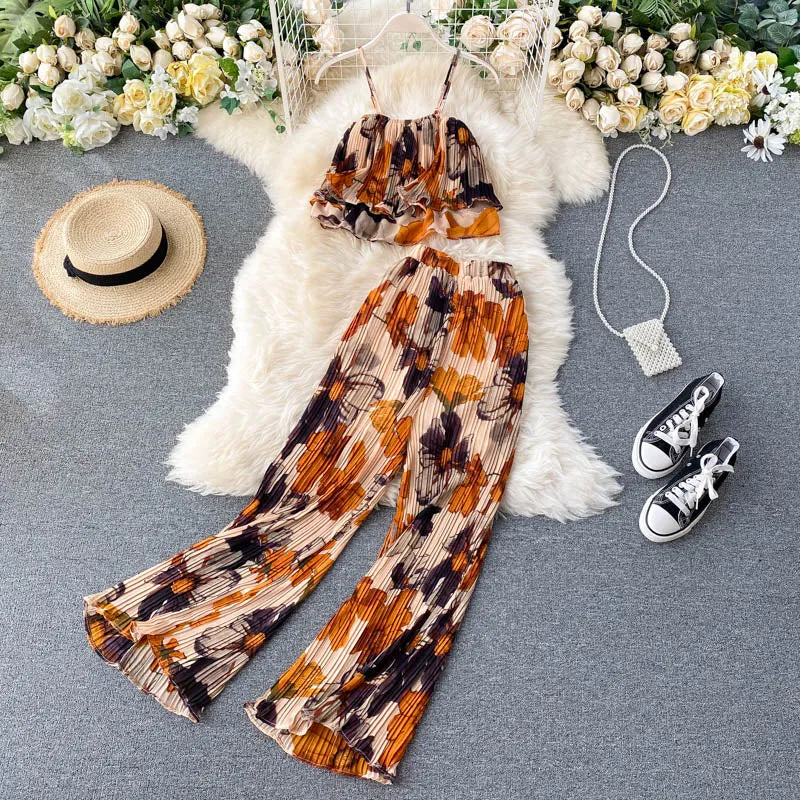 Two Piece Casual Wide-Leg Pants
