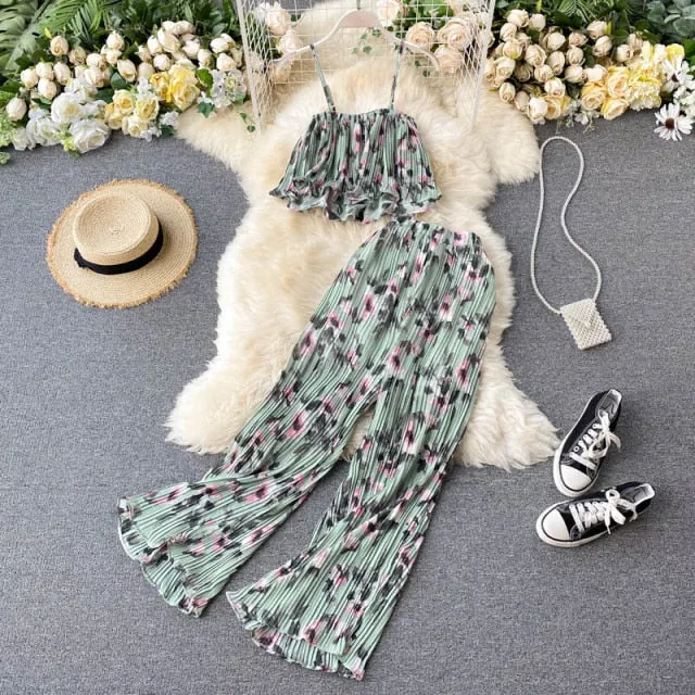 Two Piece Casual Wide-Leg Pants