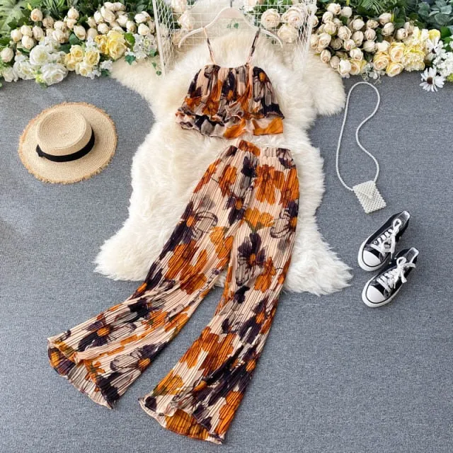 Two Piece Casual Wide-Leg Pants