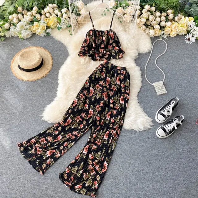 Two Piece Casual Wide-Leg Pants