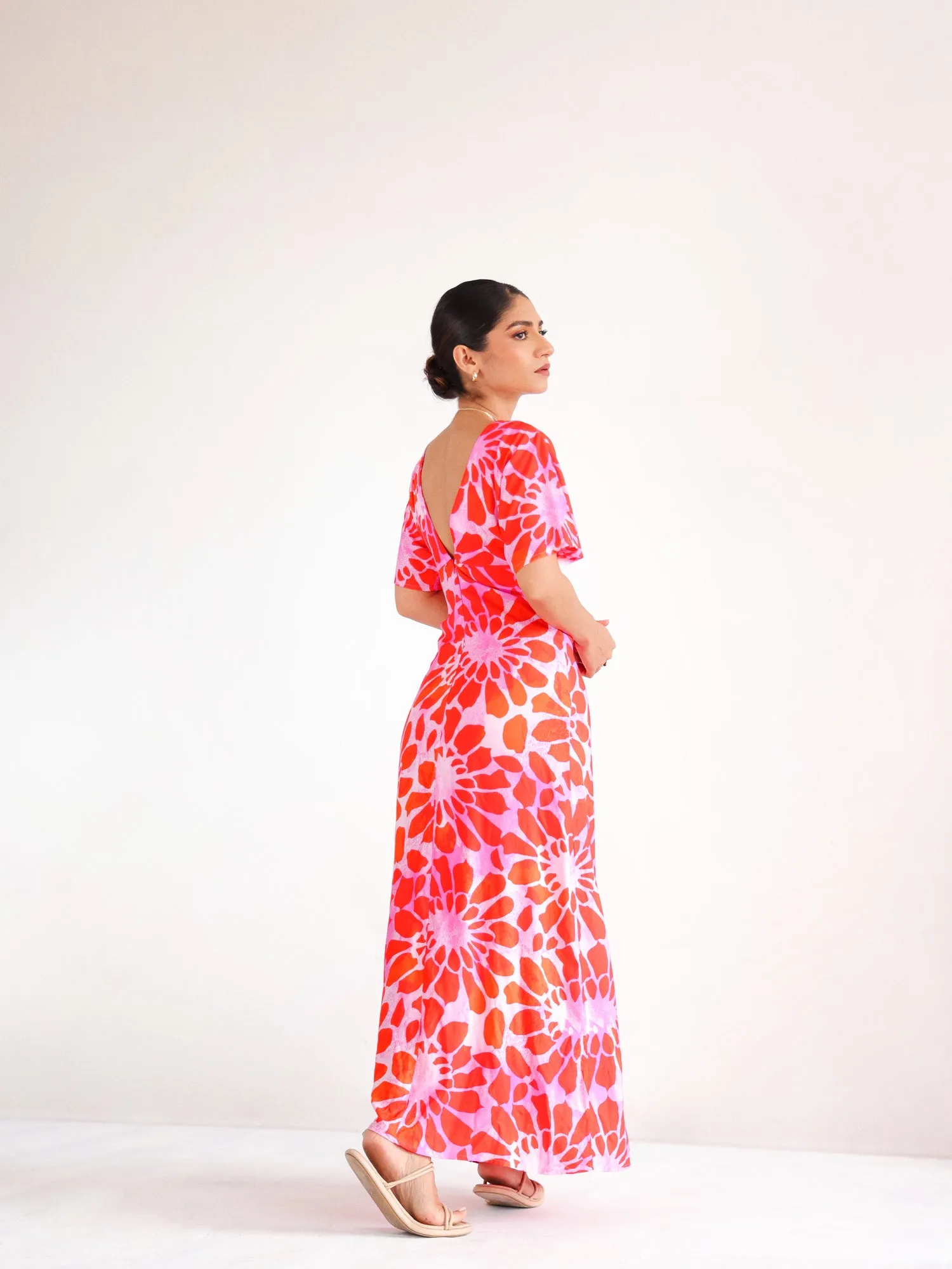 V Neck Printed Maxi Dress