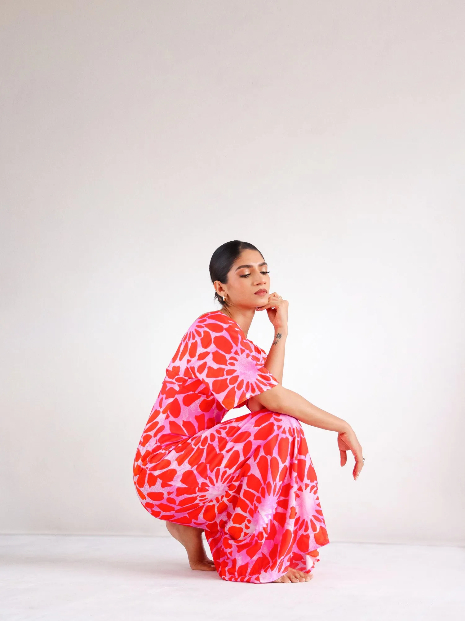 V Neck Printed Maxi Dress