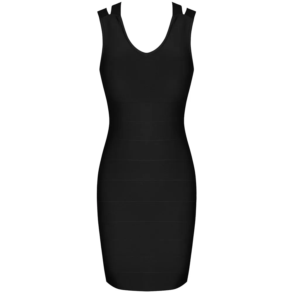 V Neck Sleeveless Hollow out Mini Bandage Dress PK21114