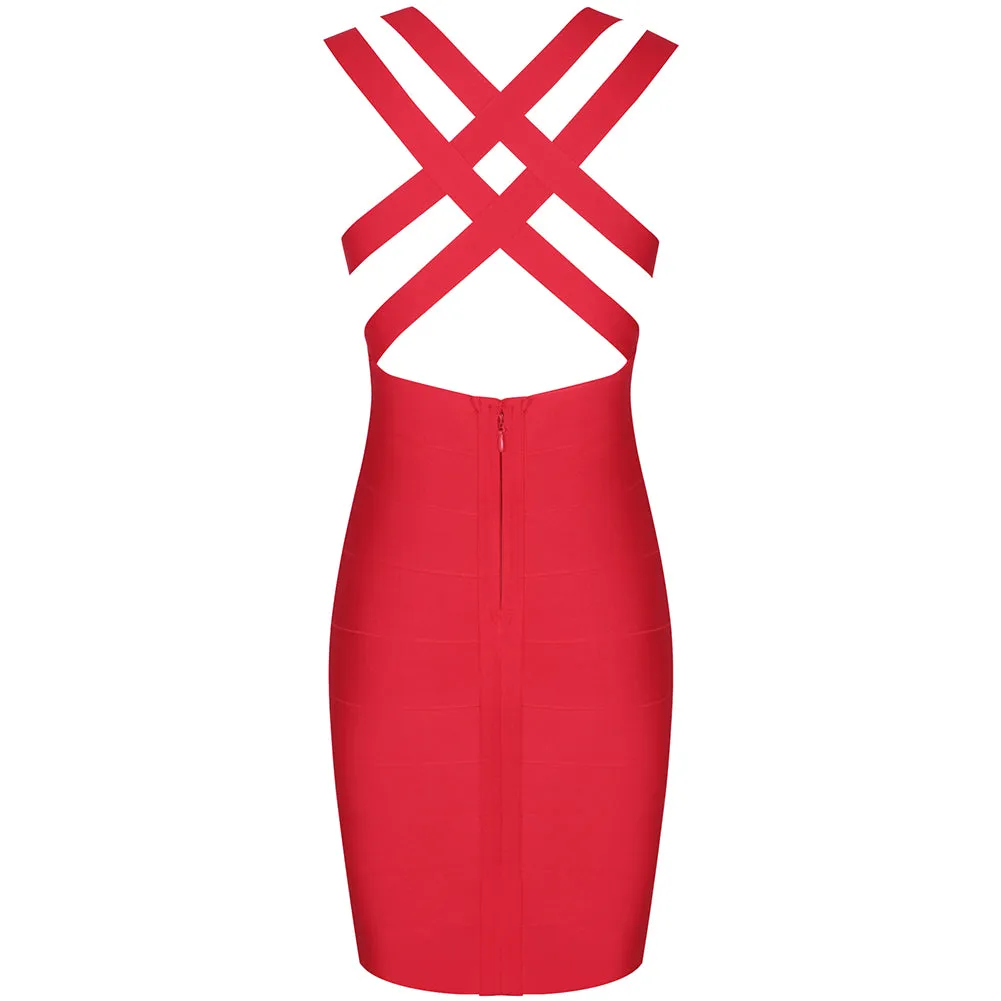 V Neck Sleeveless Hollow out Mini Bandage Dress PK21114