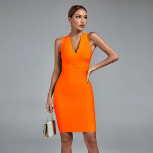 V Neck Sleeveless Simple Mini Bandage Dress