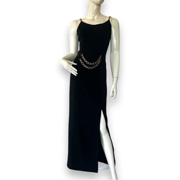 Vintage Dave and Johnny black evening Maxi dress chain straps