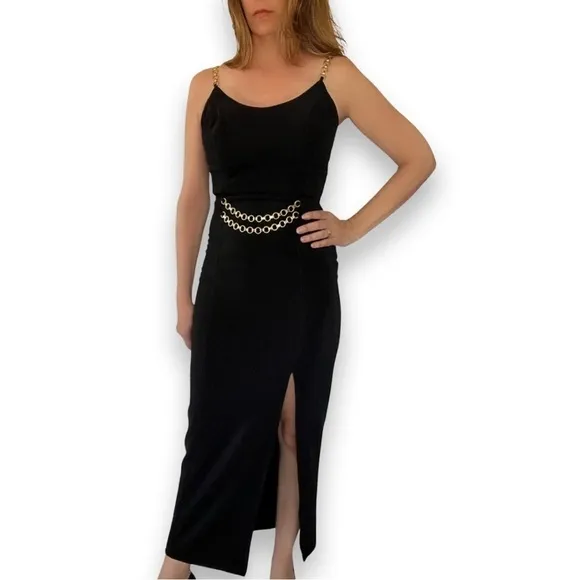Vintage Dave and Johnny black evening Maxi dress chain straps