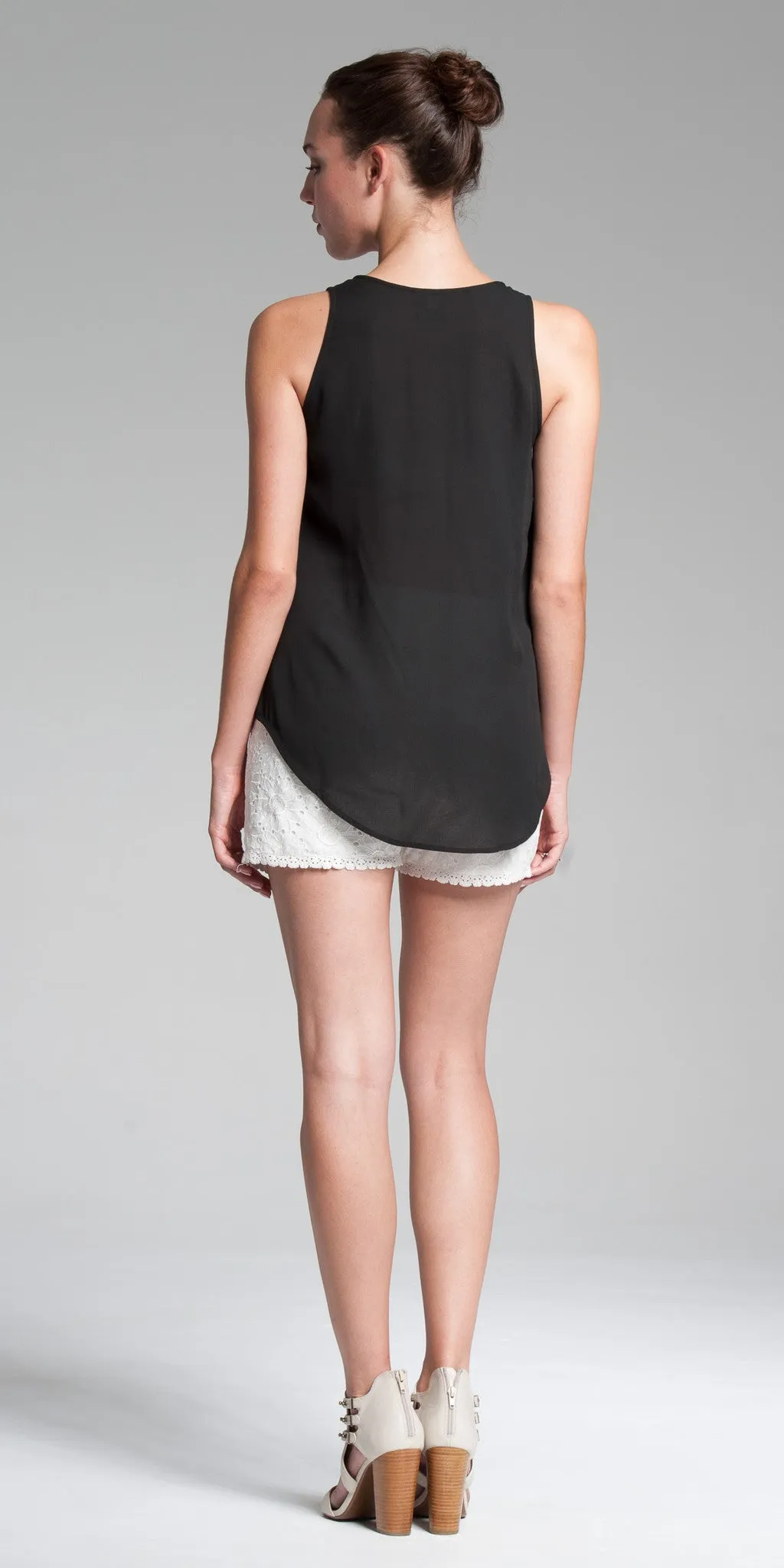 Viscose Jersey & Chiffon Low High Top - Black