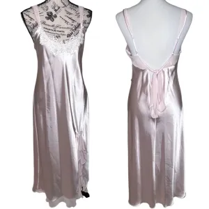 VTG Expressions Lace Embellished Side Slit Full Length Night Gown Blush Pink Med
