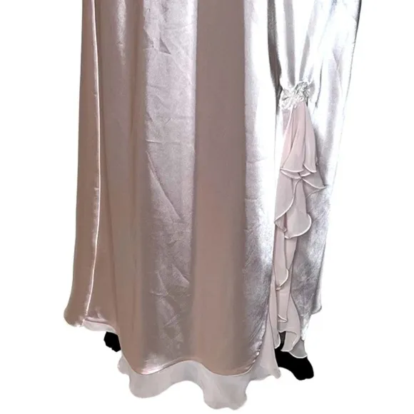 VTG Expressions Lace Embellished Side Slit Full Length Night Gown Blush Pink Med