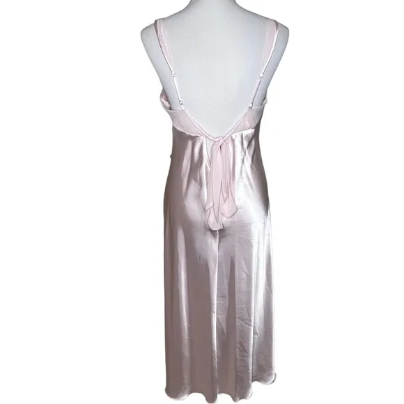 VTG Expressions Lace Embellished Side Slit Full Length Night Gown Blush Pink Med