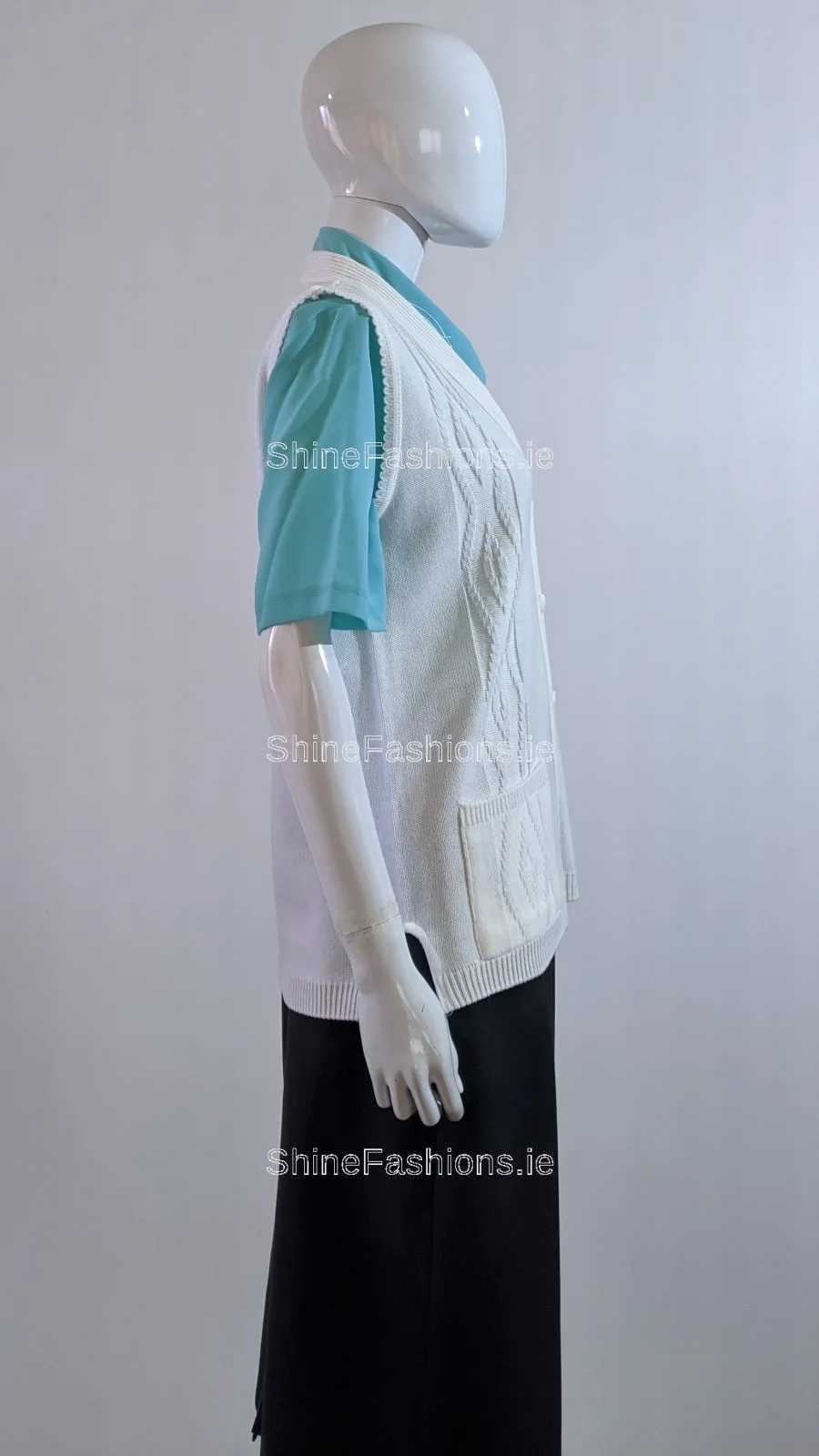 White Button Up Knitted Waistcoat Cardigan with Pockets