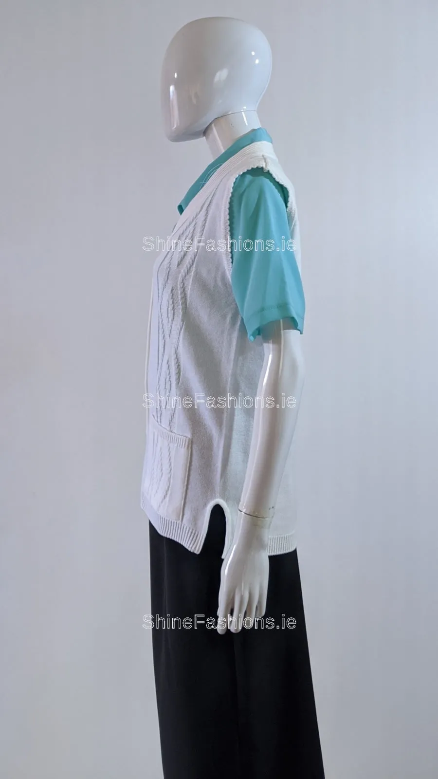 White Button Up Knitted Waistcoat Cardigan with Pockets