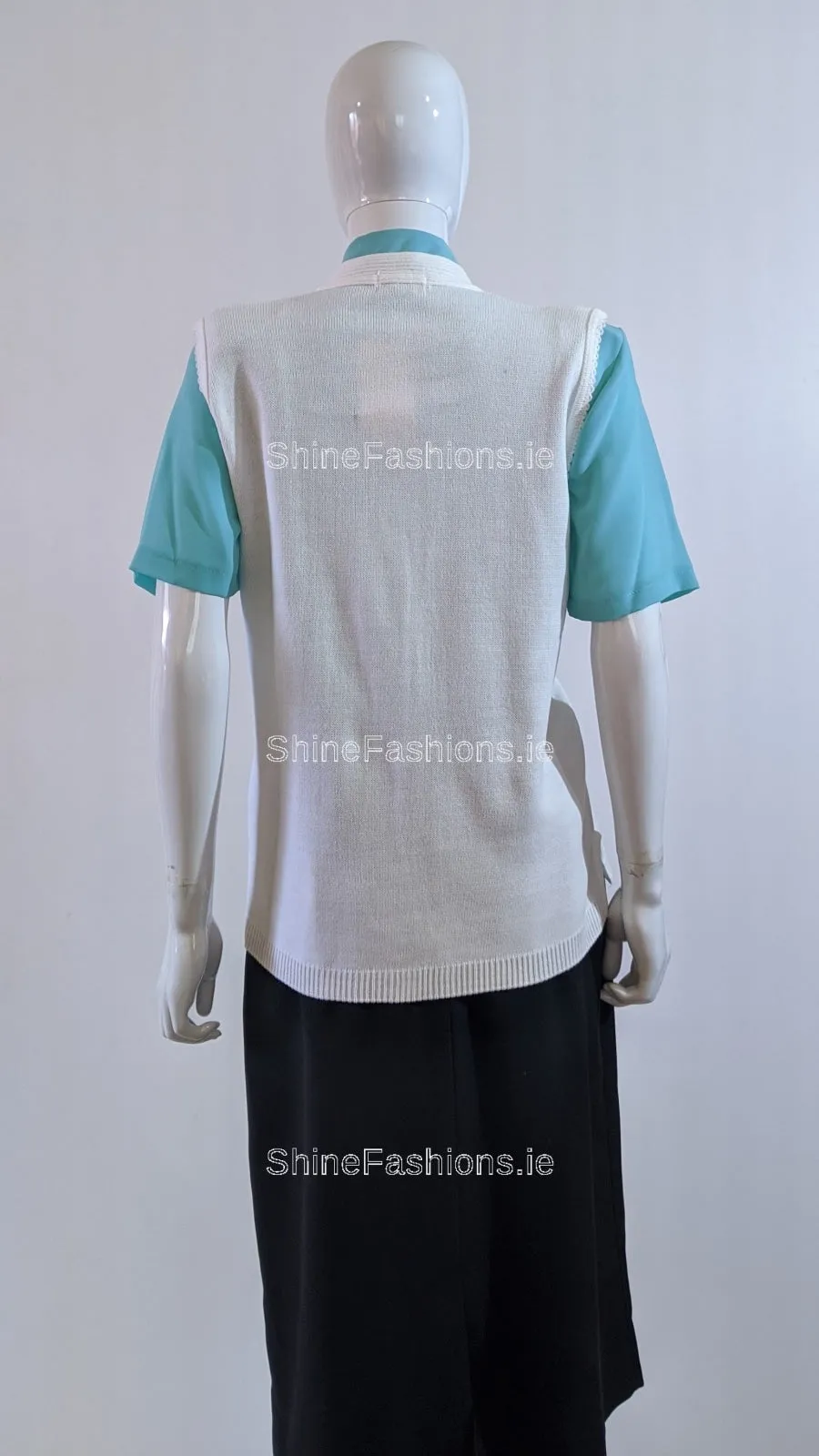 White Button Up Knitted Waistcoat Cardigan with Pockets