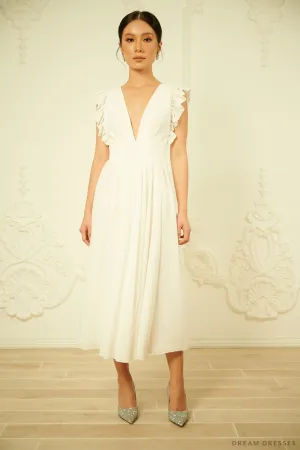 White Chiffon Rehearsal Dinner Dress (#VELIA)