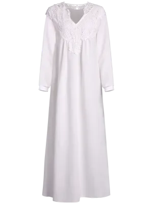 White Crochet Trim Maxi Flowing Dress