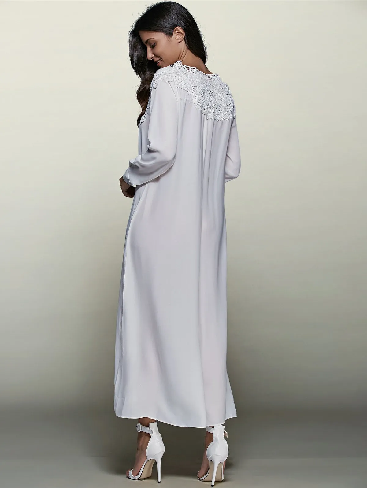White Crochet Trim Maxi Flowing Dress