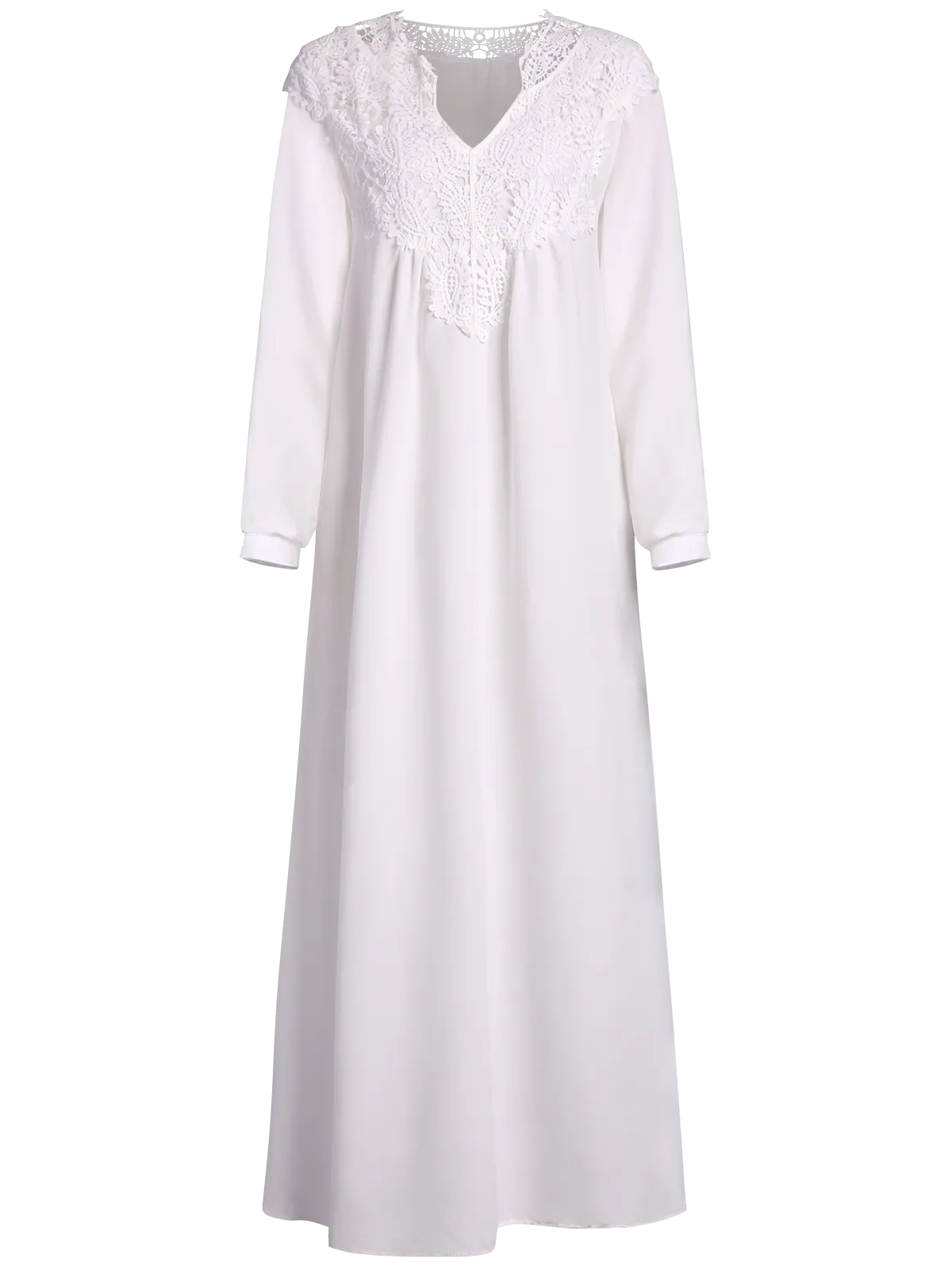 White Crochet Trim Maxi Flowing Dress