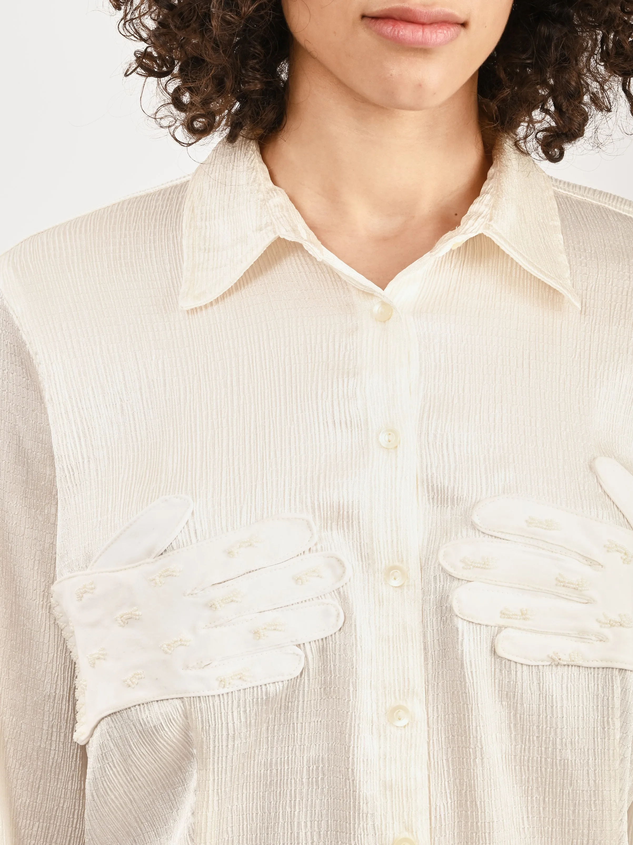 White Satin Beaded Glove Blouse