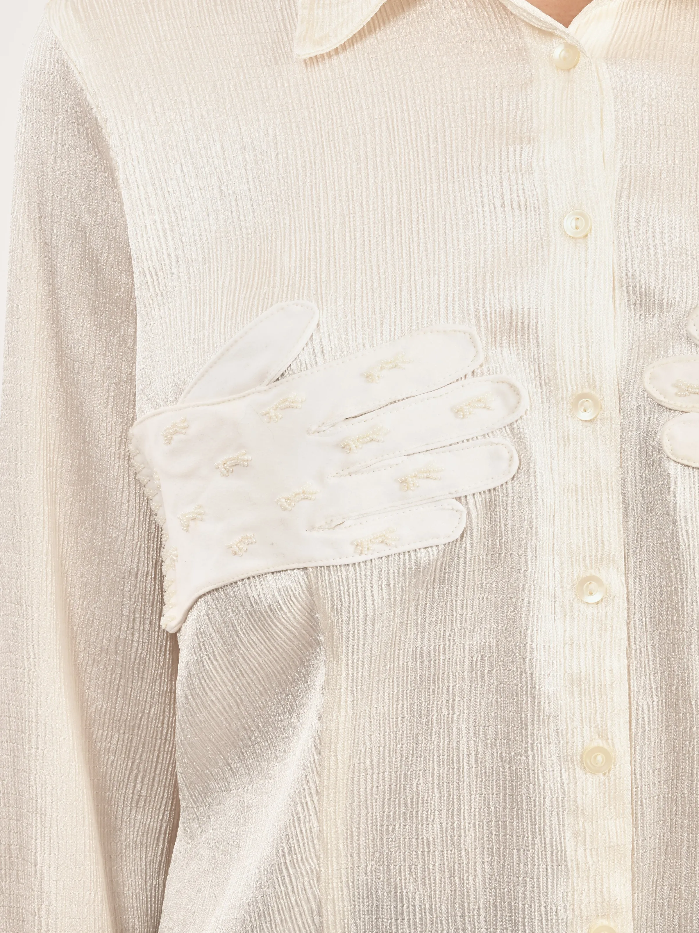 White Satin Beaded Glove Blouse
