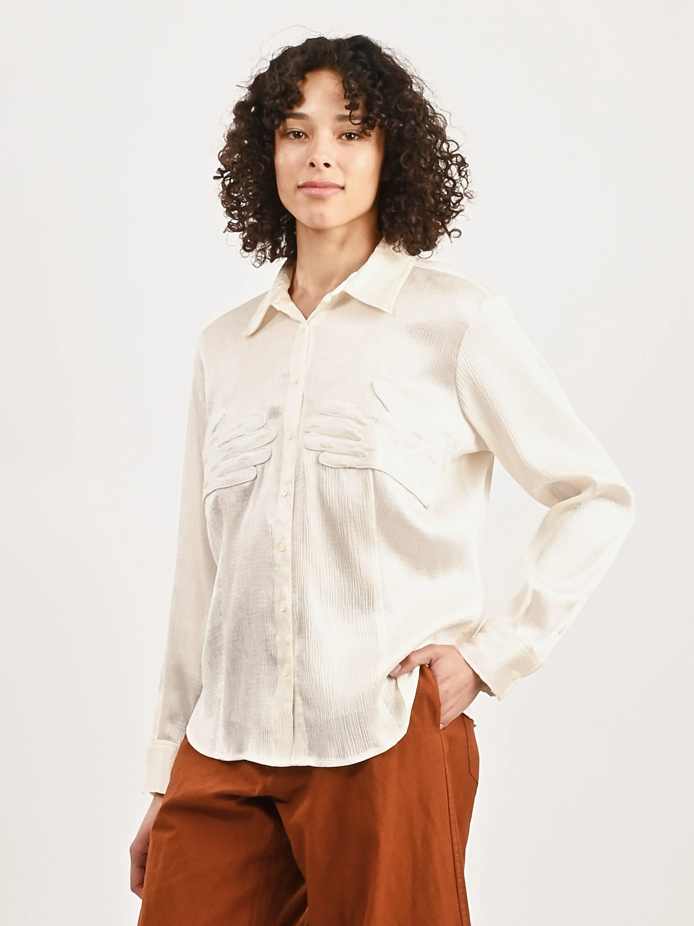 White Satin Beaded Glove Blouse
