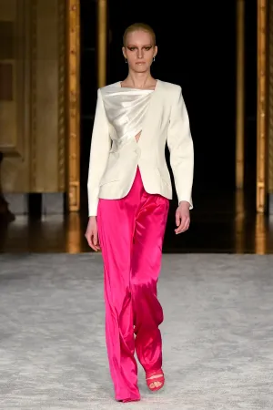 White Satin Panel Draped Blazer