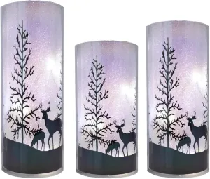 Winter Christmas Tree Stag Lamps - Warm White LED Lights -  3 PACK