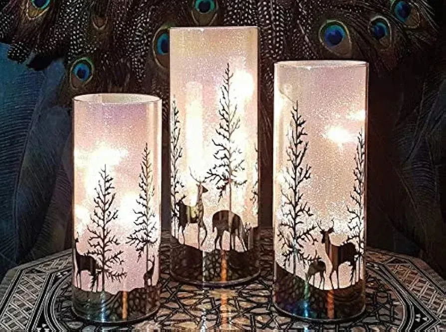 Winter Christmas Tree Stag Lamps - Warm White LED Lights -  3 PACK
