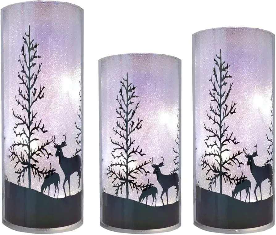 Winter Christmas Tree Stag Lamps - Warm White LED Lights -  3 PACK