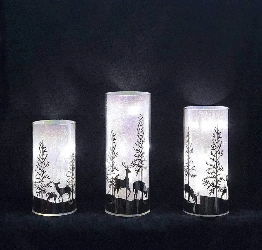 Winter Christmas Tree Stag Lamps - Warm White LED Lights -  3 PACK