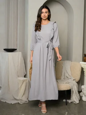 WOMEN'S 3/4 SLEEVE RUFFLE MAXI DRESS