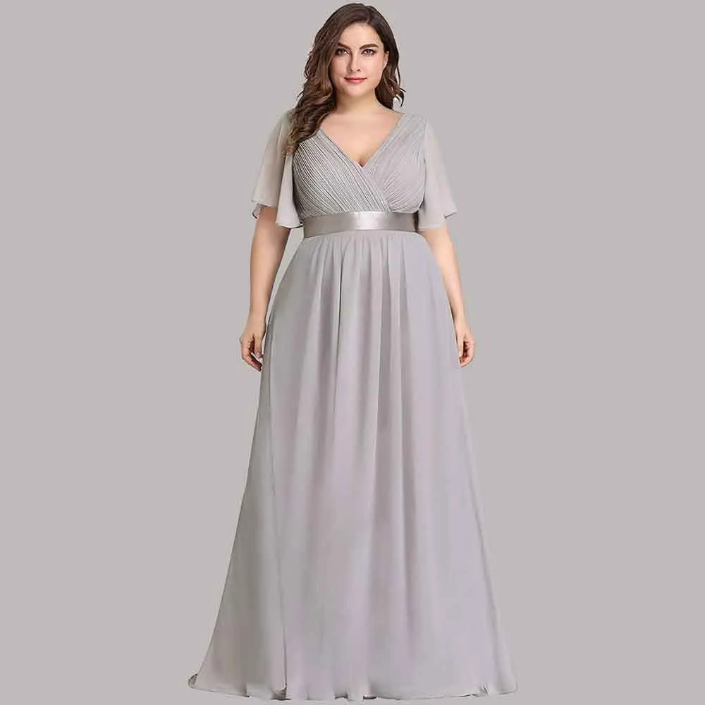 Women's Bridesmaid Dress Plus Size Double V-Neck Evening Party Maxi Dress
