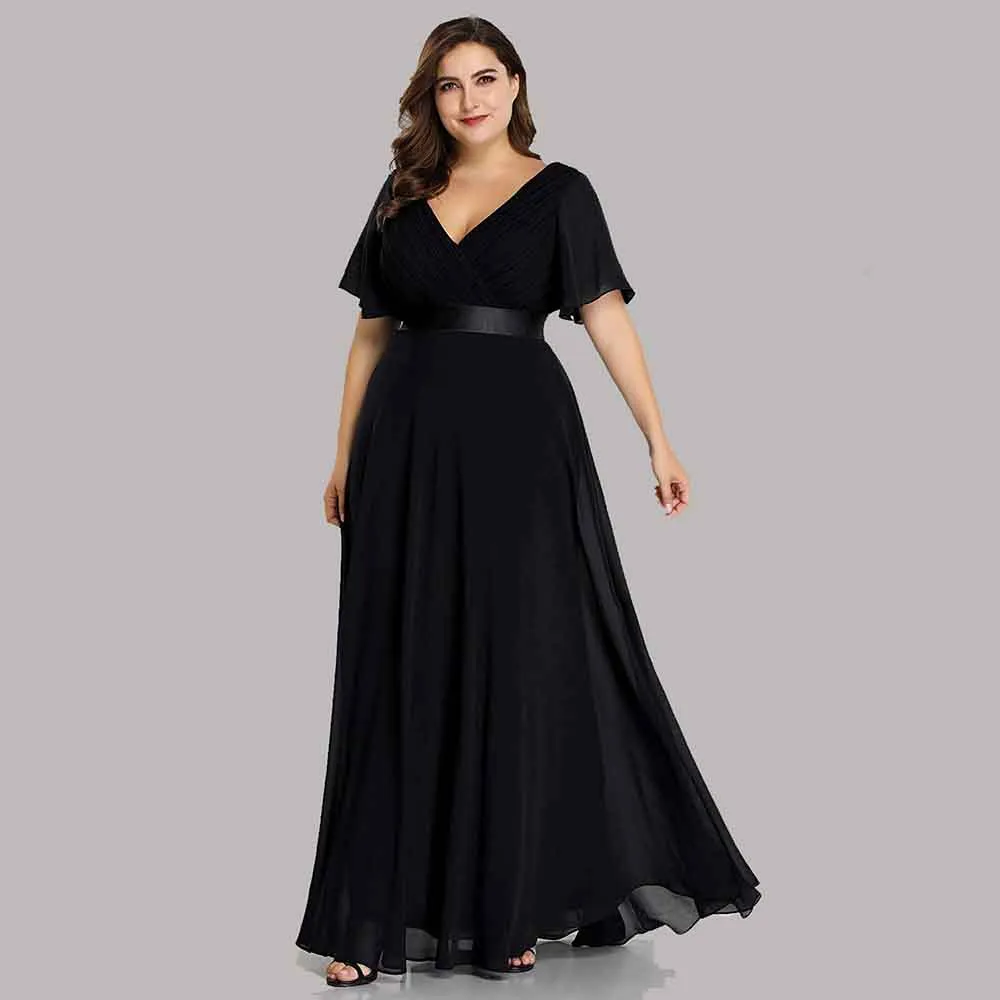 Women's Bridesmaid Dress Plus Size Double V-Neck Evening Party Maxi Dress