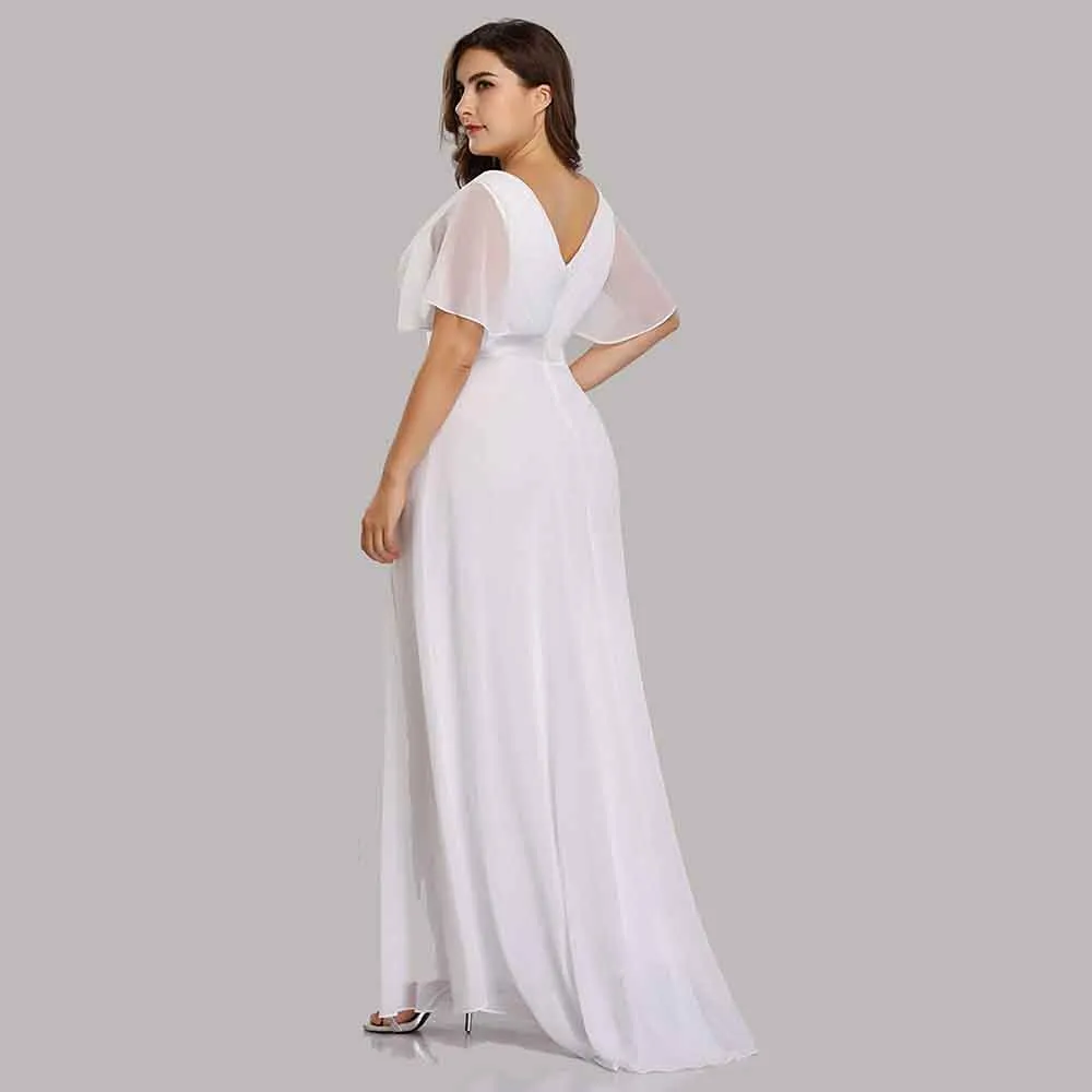 Women's Bridesmaid Dress Plus Size Double V-Neck Evening Party Maxi Dress
