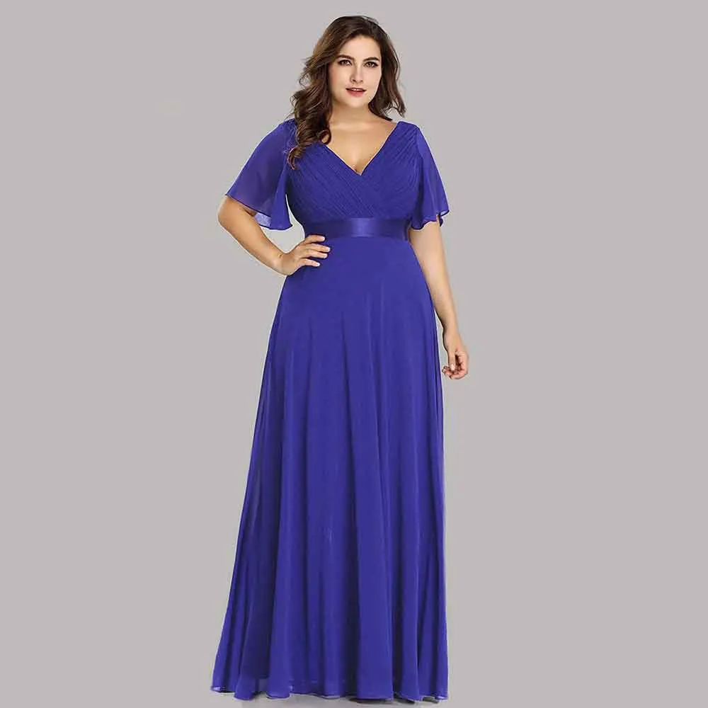 Women's Bridesmaid Dress Plus Size Double V-Neck Evening Party Maxi Dress